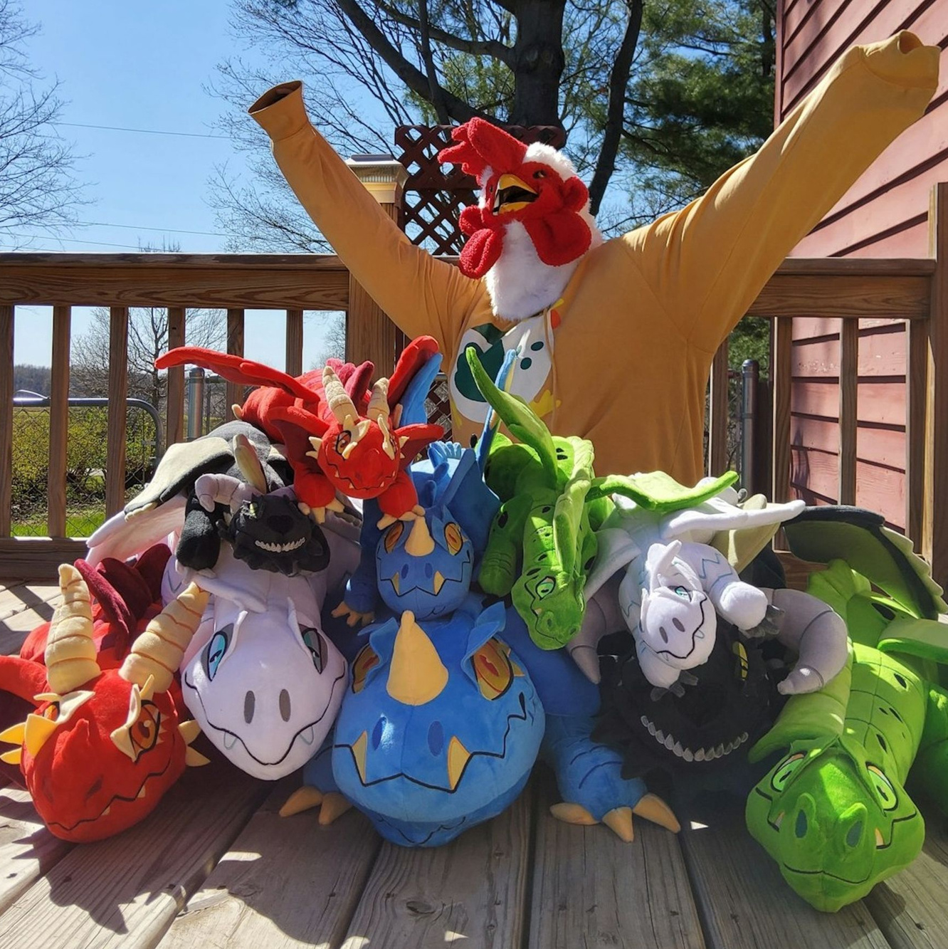 20in and 40in versions of Comet the Red Fire Dragon, Nova the Blue Storm Dragon, Terra the Green Forest Dragon, Eclipse the Black Swamp Dragon, and Aurora the White Tundra Dragon
